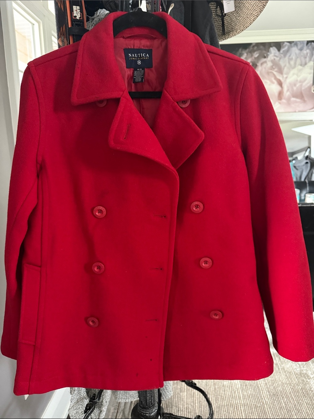Nautica Red Double-Breasted Wool-Blend Pea Coat
